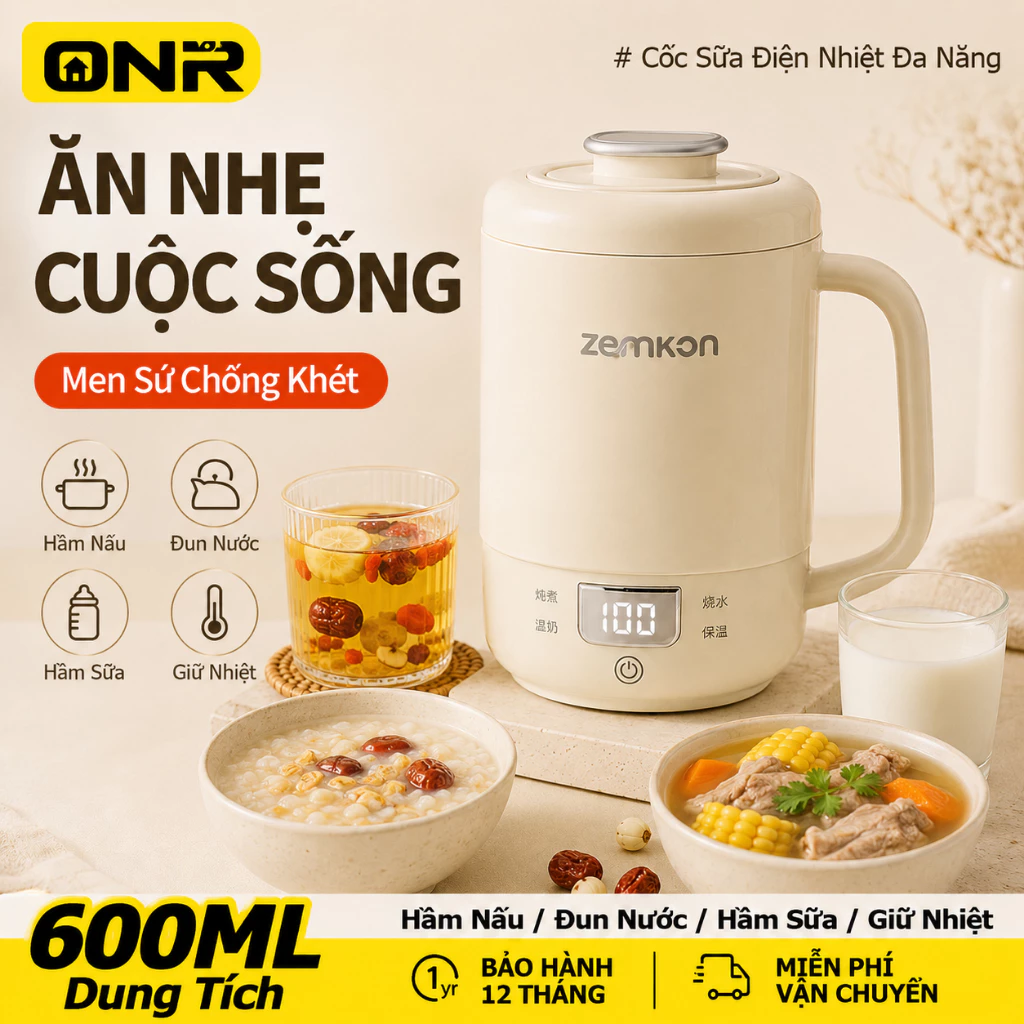 Ấm Đun Siêu Tốc Đa Năng Mini 600ml Giữ Ấm 24 Giờ, Có Thể Hầm Nấu, Bảo Hành 12 Tháng