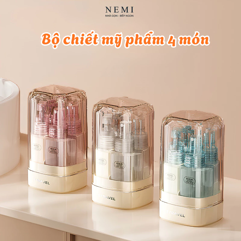 [SET 4 MÓN] Bộ Lọ Chiết Mỹ Phẩm Du Lịch NEMI 35ml - Chiết Toner, Serum, Dầu Gội Nhỏ Gọn, Tiện Lợi