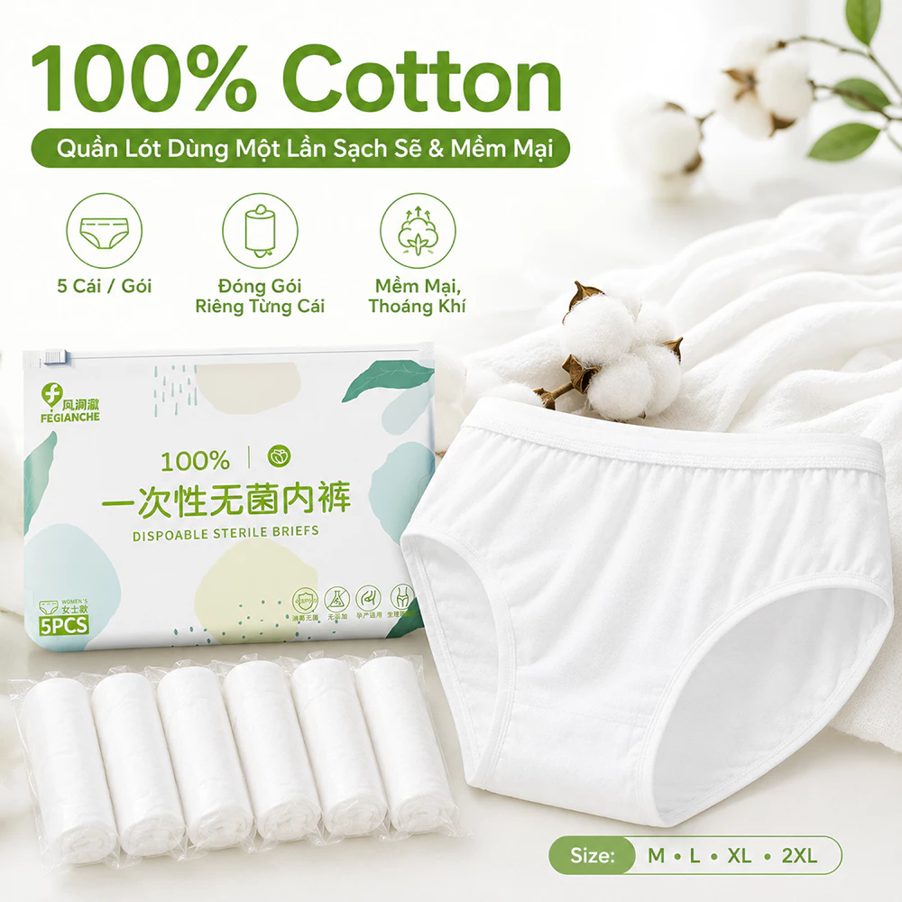 Quần lót giấy cotton 100% dùng 1 lần, 2 lớp đáy, thoáng mát, mềm mại, tiện lợi cho du lịch và mẹ bầu