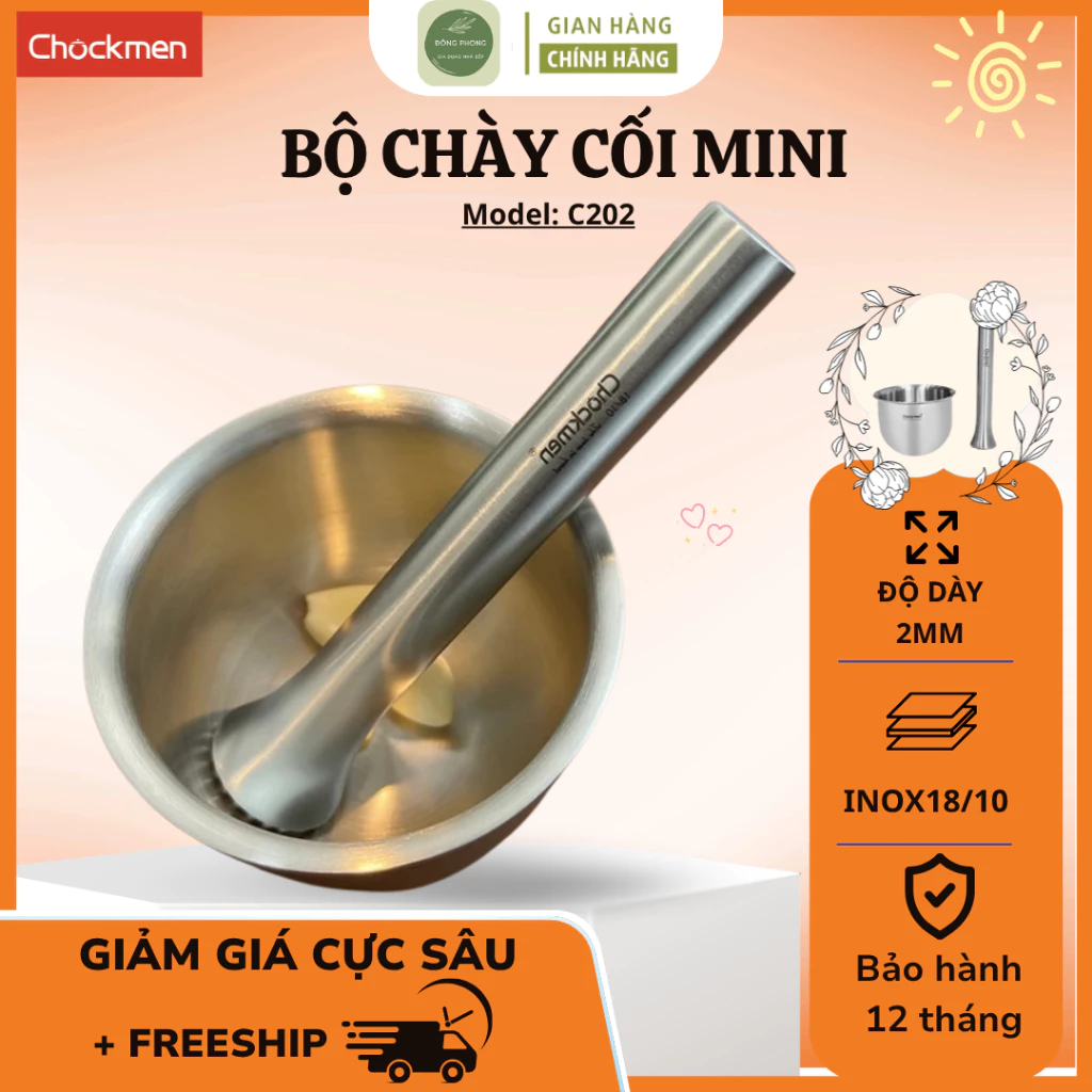 Bộ Chày Cối CHOCKMEN C202 Inox 18/10 Bề Mặt Sáng Bóng, Phù Hợp Dùng Hằng Ngày - Đông Phong