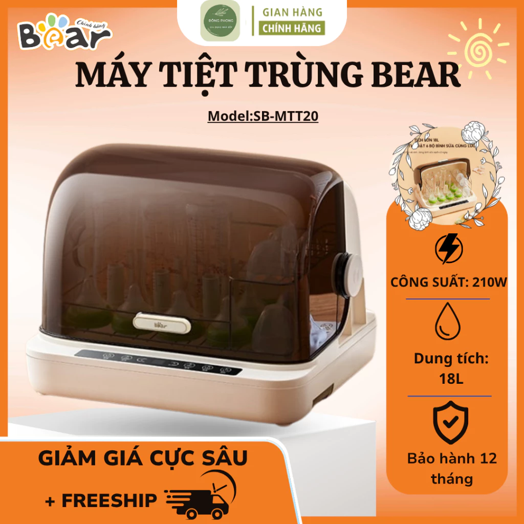 Máy Sấy Tiệt Trùng Bear SB-MTT20 Chế Độ Lưu Trữ Vô Khuẩn Đến 48 Giờ, Công Suất 210W, Tự Động Ngắt Khi Mở Nắp - Đông Phon