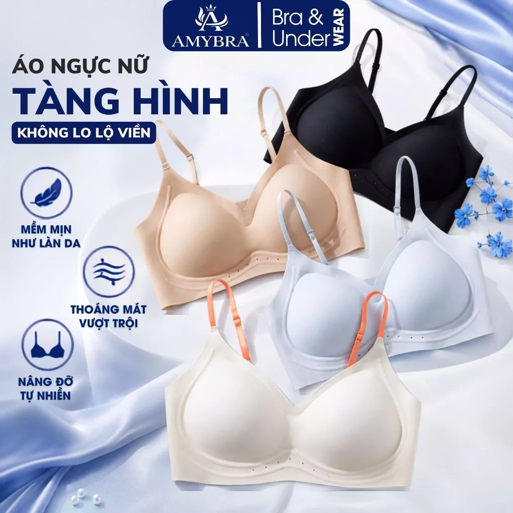 Áo Lót Nữ Mặc Áo Dài Không Lộ Viền AMYBRA A982 Áo Ngực Nữ Su Mịn Mút Đệm 1CM Viền Áo Không Lộ Viền