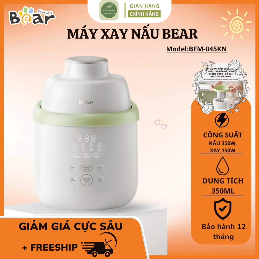Máy Xay Nấu Thức Ăn Bear BFM-045KN Lưỡi Dao 6 Cánh, Hẹn Giờ 24 Giờ, Giữ Ấm 12 Giờ Tiện Lợi - Đông Phong
