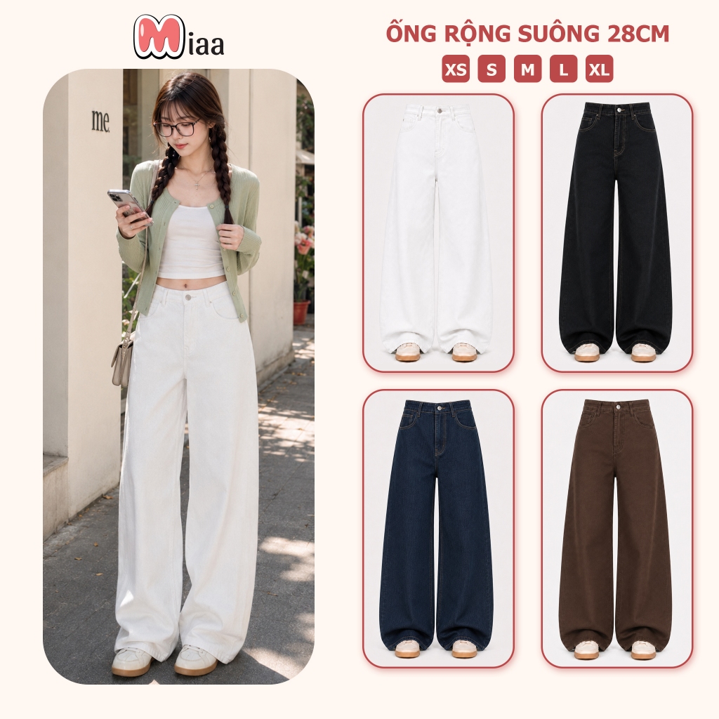 Quần Jeans Trắng ống suông MIAA nhiều màu tôn dáng form unisex nam nữ Chất Vải…