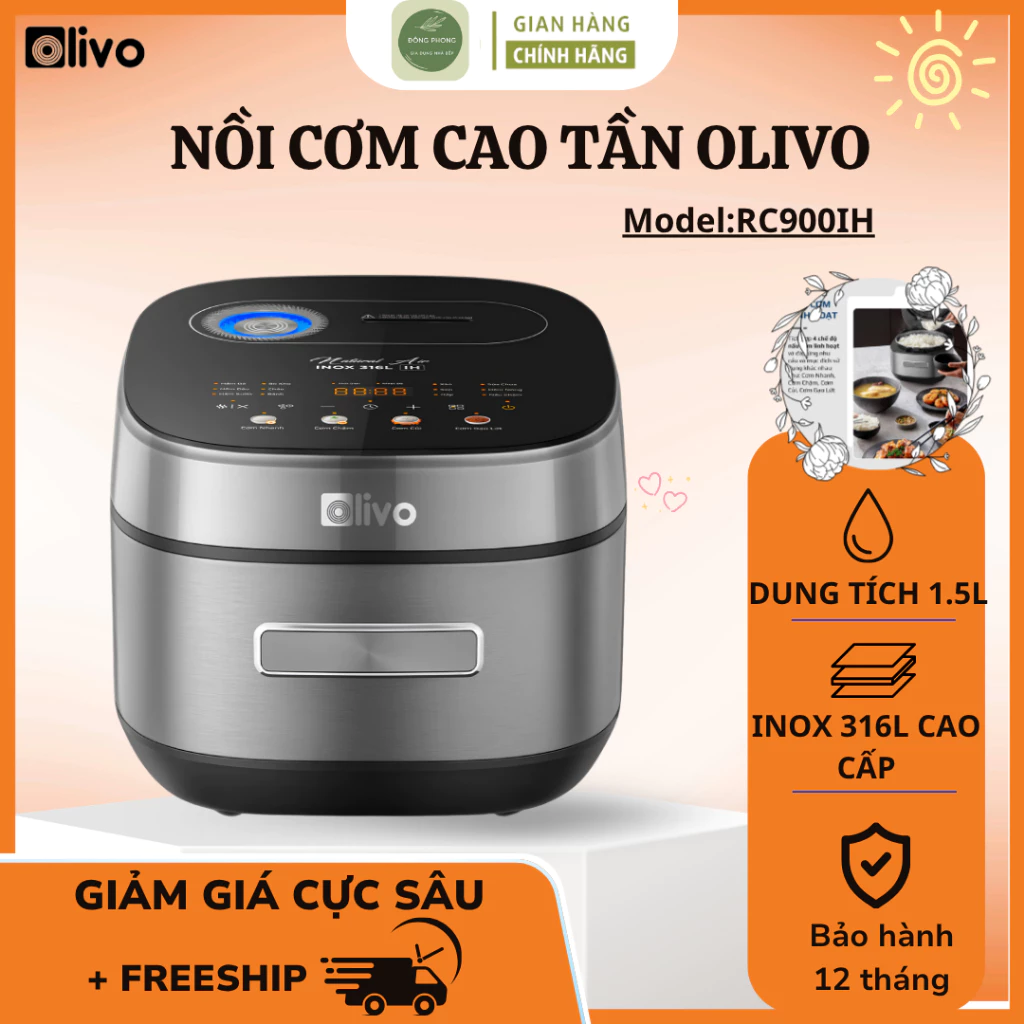 Nồi Cơm Cao Tần Olivo RC900IH Gia Nhiệt Cảm Ứng Từ IH, Giữ Nhiệt Hiệu Quả, Bảng Điều Khiển OLED Hiện Đại - Đông Phong