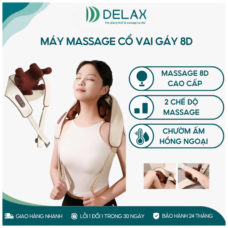 Máy Massage Cổ Vai Gáy 8 Đầu DELAX Mô Phỏng Bàn Tay Người, Thư Giãn Cơ Và Cổ Vai Gáy- MMC05
