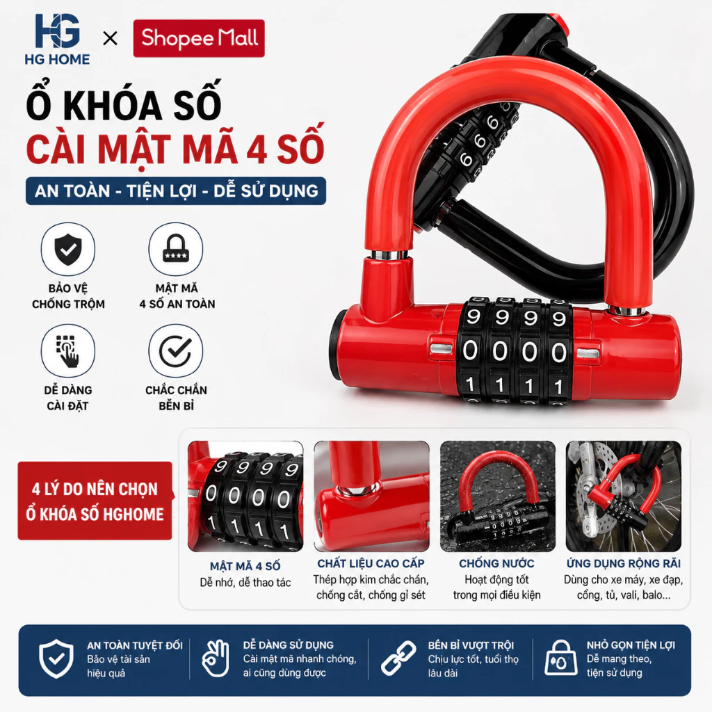 Ổ khóa số HGHOME cài mật mã 4 số oan toàn tiện lợi dễ sử dụng [ HÀNG TỐT ]