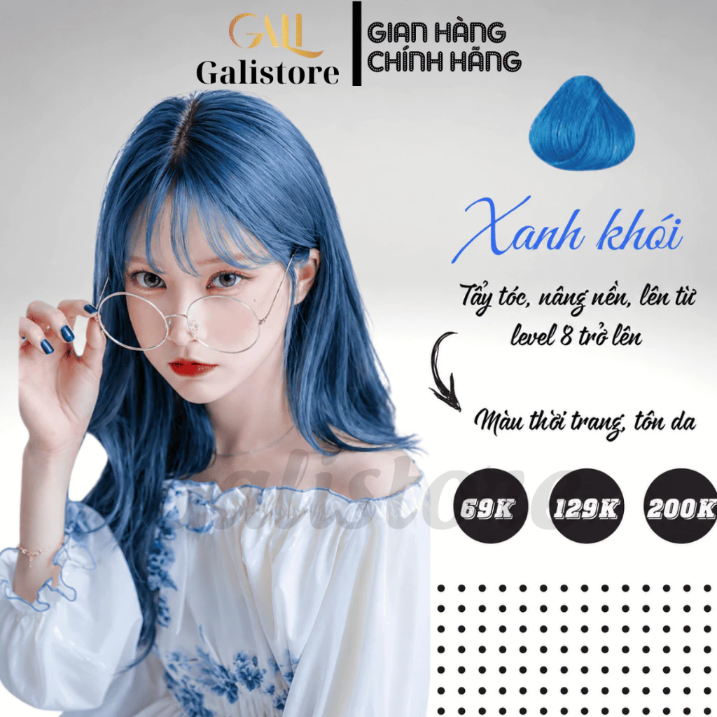 Thuốc nhuộm tóc XANH KHÓI tặng kèm oxy trợ dưỡng - LIGHT BLUE SEA