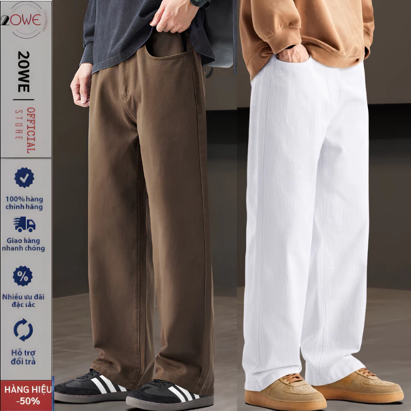 Quần jean Nam Trắng ống suông rộng SN01 Màu Nâu dáng baggy chất Demin dày dặn cao cấp 20WE style hàn quốc 2025