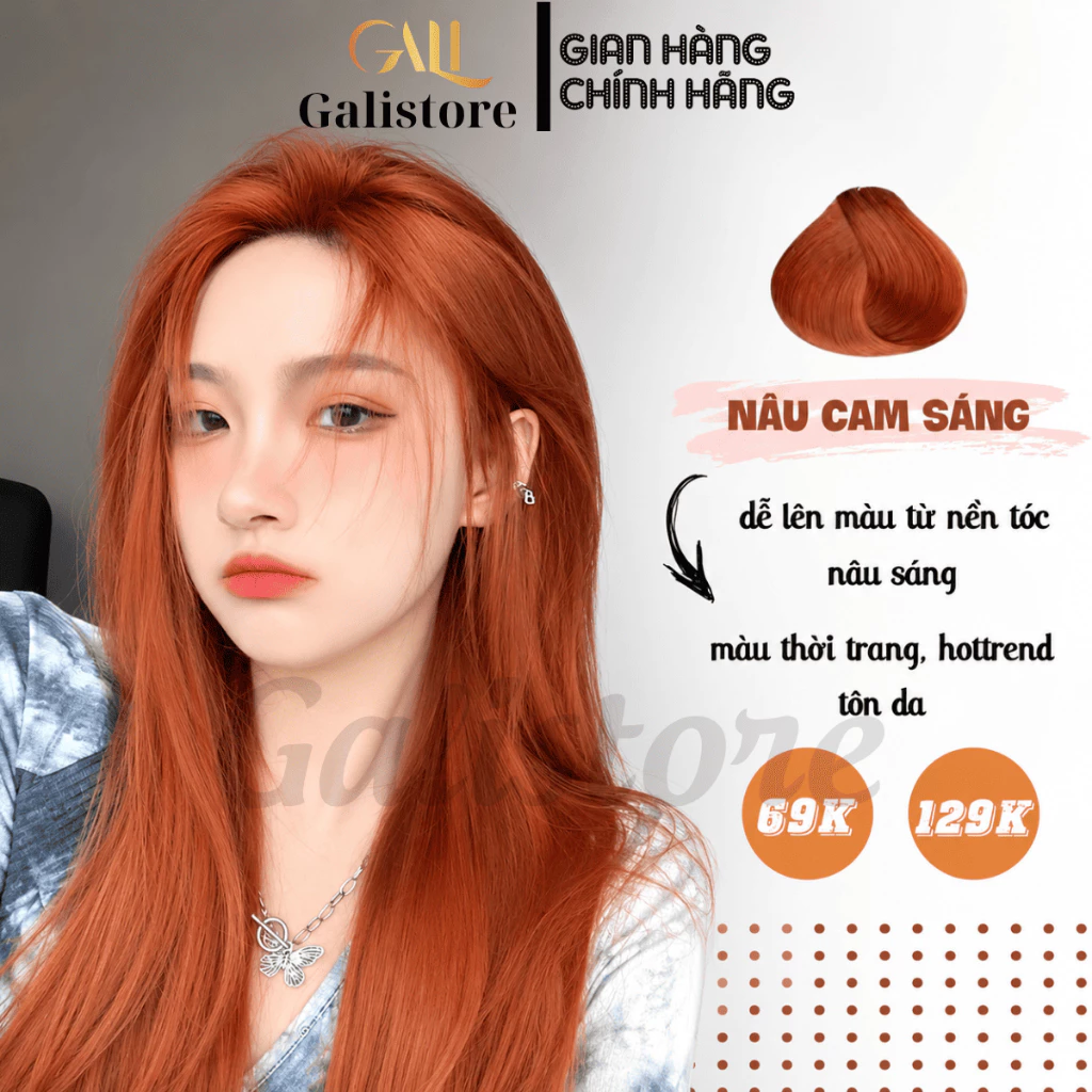 Thuốc nhuộm tóc màu nâu cam+ tặng kèm oxy trợ dưỡng
