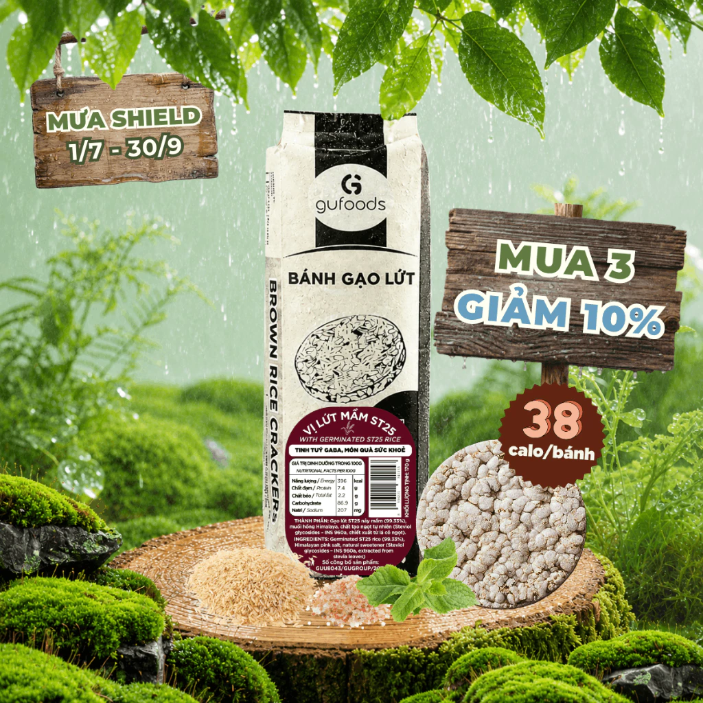 Bánh gạo lứt mầm ST25 GUfoods (bánh mầm) - Giàu chất xơ & GABA tự nhiên, Không chiên dầu, Không đường (170g/300g/510g)