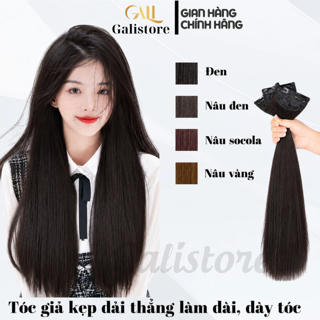 Tóc Giả Kẹp thẳng dài 50-60cm, phong cách Hàn Quốc, set 3 dải làm dài tóc dày tóc, phồng  tự nhiên mềm đẹp - galistore