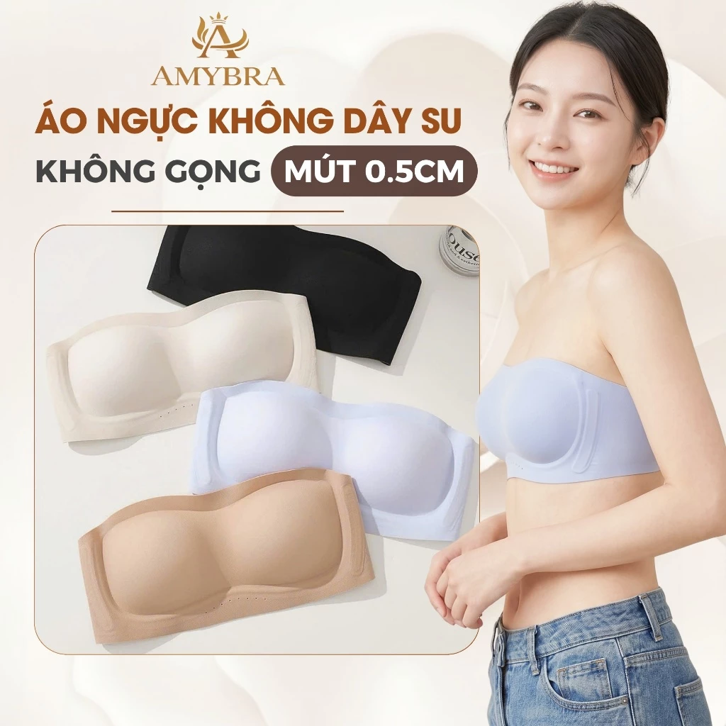 [ Deal Hời ] Áo Ngực Không Dây Đúc Su Chống Trượt, Áo Quây Ngực Không Gọng Mút Mỏng 0.5cm AMYBRA A622