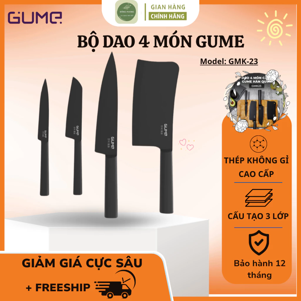 Bộ Dao 4 Món Gume GMK-23 Bộ Dao Nhà Bếp Cao Cấp, Chặt, Thái, Cắt Và Tỉa, Độ Bền Cao - Đông Phong