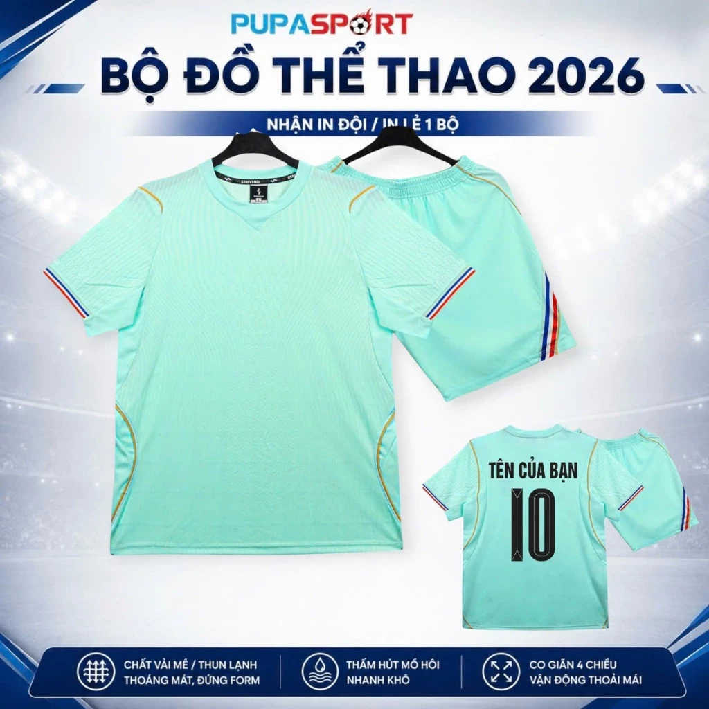 [CHÍNH HÃNG-PupaSport]Bộ Đồ Đá Banh Strivend/ Hd, Tuyển Pháp Sân Khách Wc 2026 - Xanh Sọc , Vải Mè Cho Nam Nữ