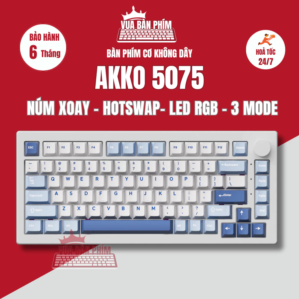 Bàn phím cơ không dây Akko 5075 | 5075 mạch xuôi, 3 mode , led viền , full foam , layout 75% , led rgb, hotswap
