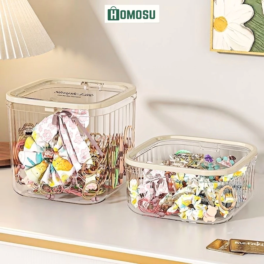 Hộp Đựng Phụ Kiện Có Nắp, Hộp Trong Suốt Decor Bàn Học Ngộ Nghĩnh,  Hộp Nhựa Đựng Đồ Đa Năng TR052