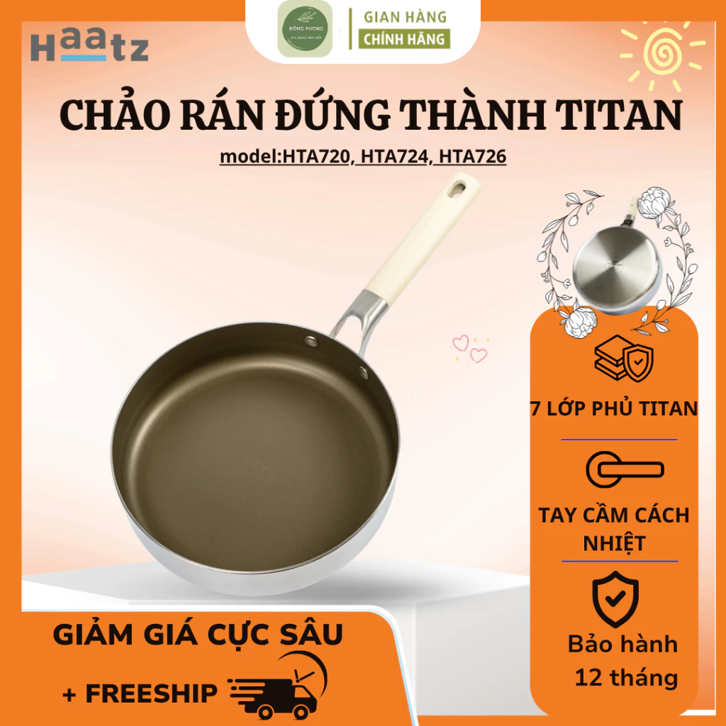 Chảo Rán Đứng Thành HAATZ Titanium 26cm Chất Liệu Bền Chắc, Sử Dụng Cho Nhiều Loại Bếp - Đông Phong