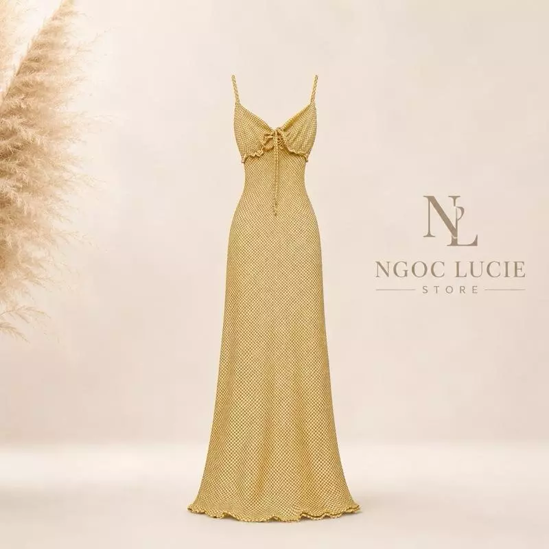 D1102 - Đầm 2 Dây Caro Bèo Ngực Form Đuôi Cá Mùa Hè Ngọc Lucie