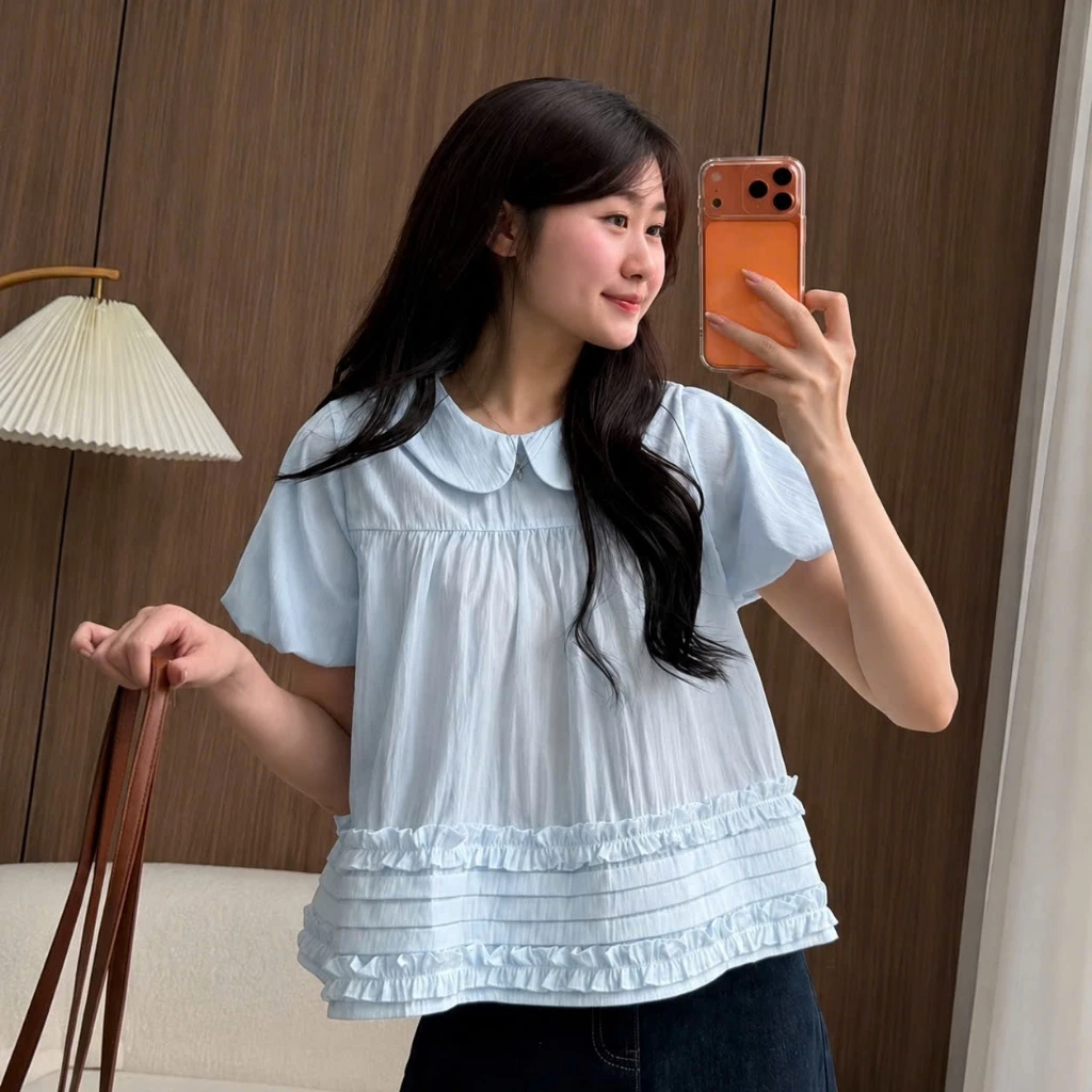 Áo babydoll cổ sen kiểu nữ gấu bèo 2 tầng nữ tính Hàn Quốc tiểu thư điệu đà