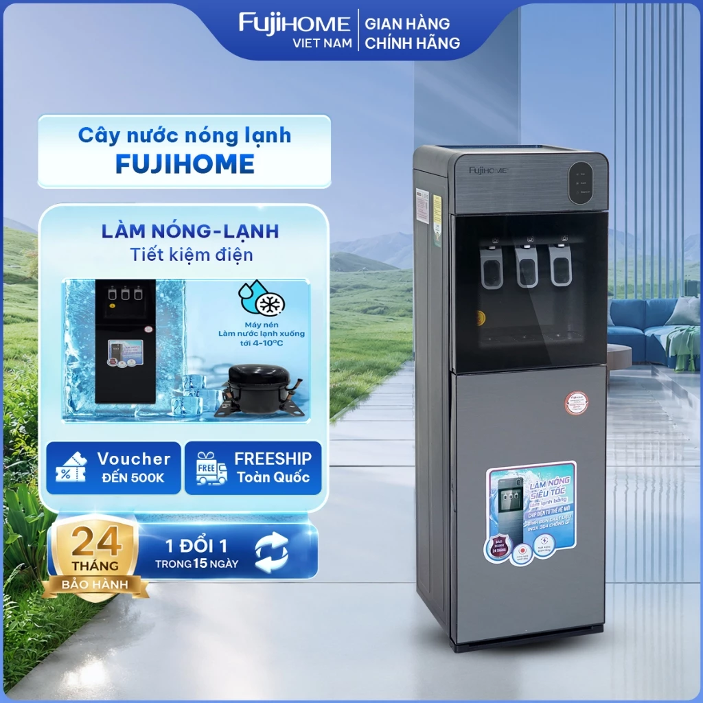 Cây nước nóng lạnh 3 vòi FUJIHOME nhập khẩu, máy nước uống nóng lạnh bình âm dispenser water tiết kiệm điện