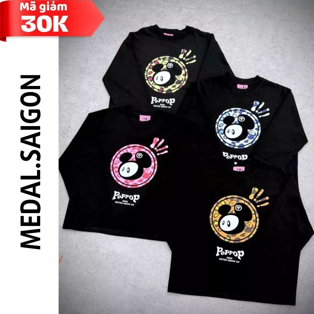 Áo Thun Dài Tay Unisex PopPop Pattern Medal.SaiGon – Form Rộng In Hình Mickey Cá Tính