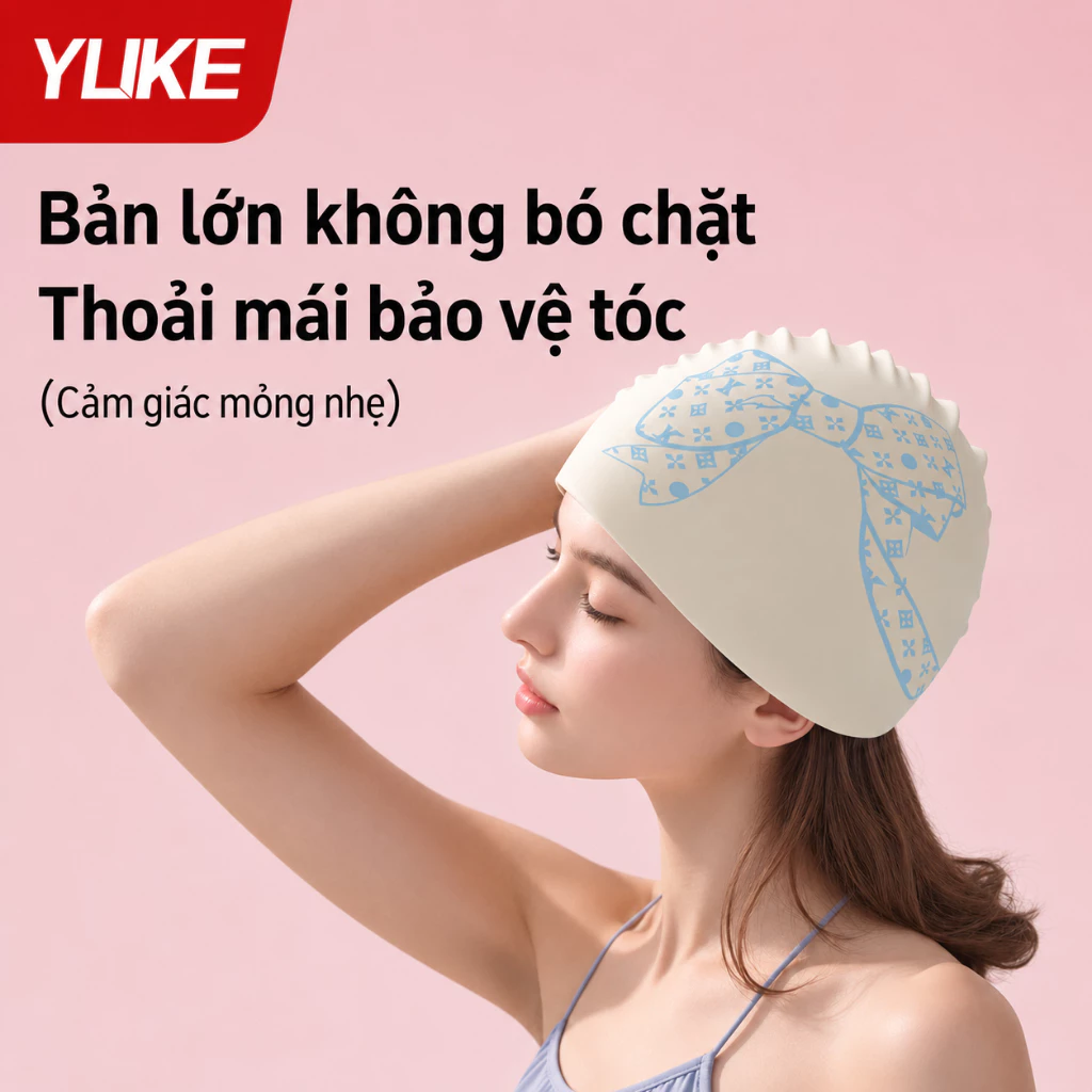 mũ bơi silicon nữ Shiwei Ylike họa tiết nơ, mũ bơi chống nước mềm co giãn, nhiều màu  dễ phối đi bơi đi biển GJ020