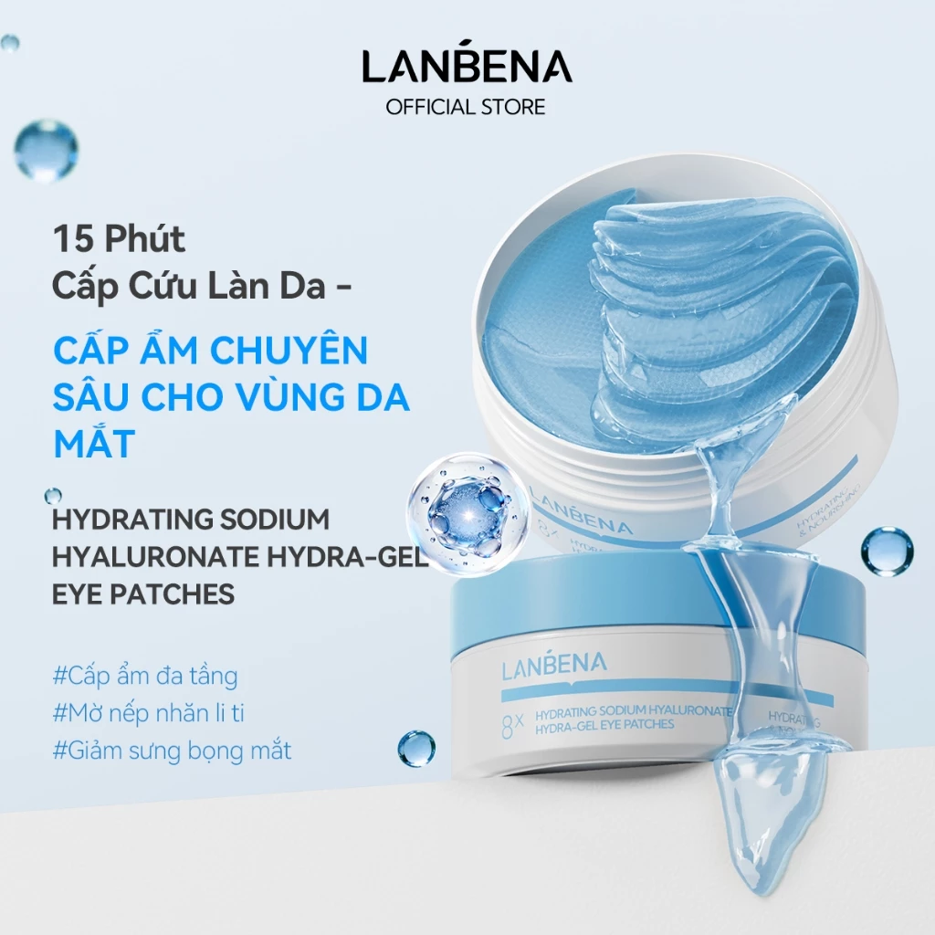 LANBENA Mặt nạ mắt hydrogel Sodium Hyaluronate (60 miếng) - Dưỡng ẩm, cấp nước, chứa Axit Hyaluronic,Skincare