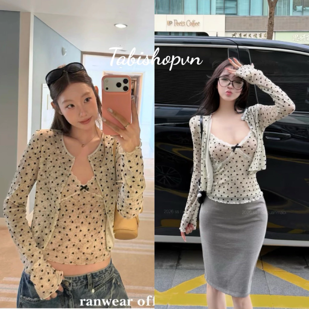 Set áo 2 dây cổ tim sexy kèm áo khoác TABISHOP Áo kiểu nữ lạ mắt dễ phối đồ(372)