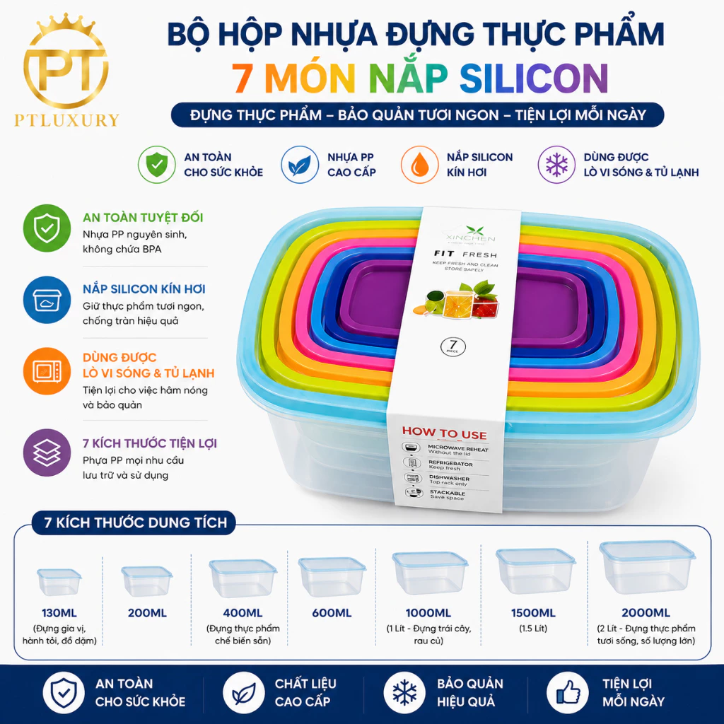 Bộ 7 Hộp Nhựa Cao Cấp Đựng Thực Phẩm Bảo Quản Thức Ăn - PTLUXURY