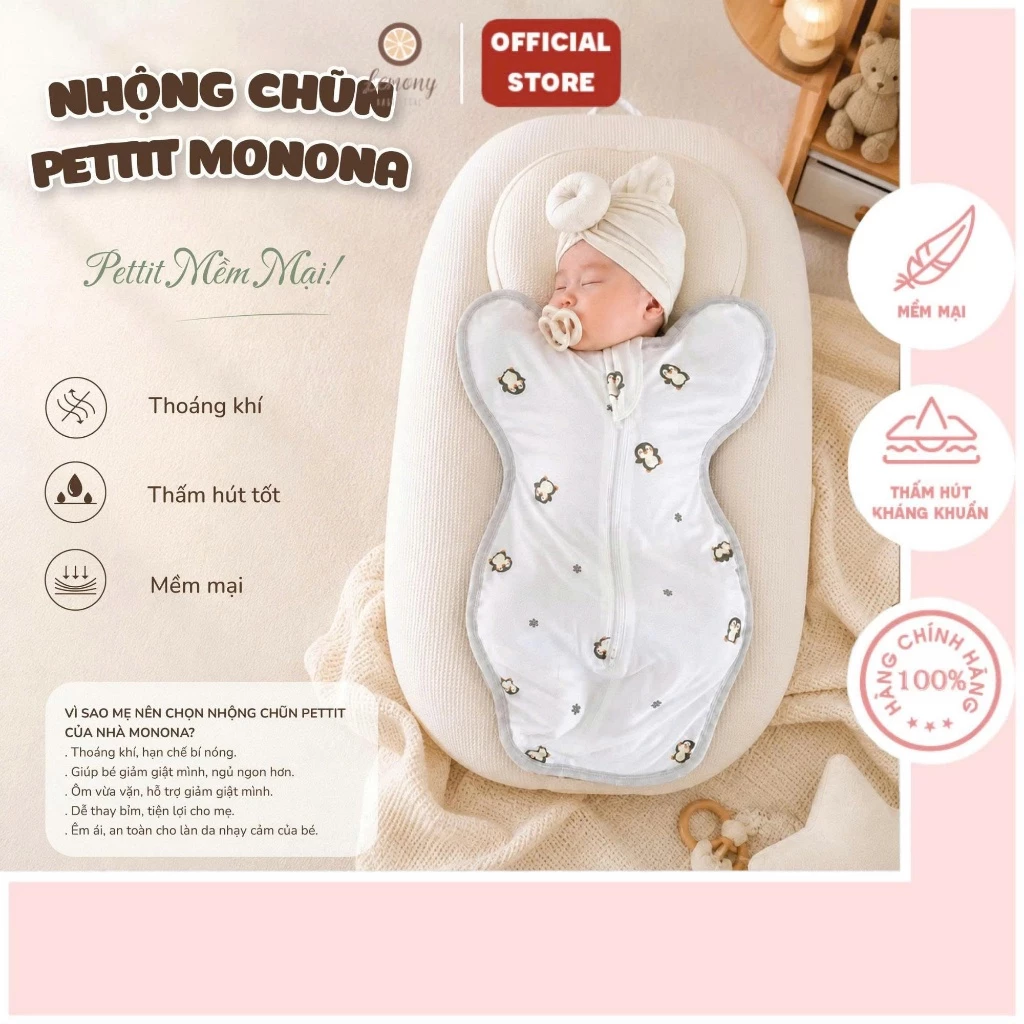 Nhộng cho bé chất liệu vải petit co giãn 4 chiều siêu mềm, thoáng khí
