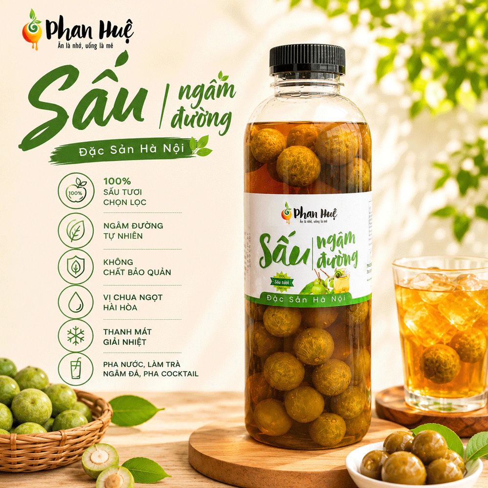 Sấu ngâm đường chua ngọt Phan Huệ Hộp 850gr 1kg đặc sản Hà Nội