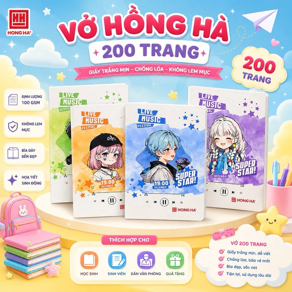 SỈ 10 TẬP VỞ HỒNG HÀ THẾP 200 TRANG KẺ NGANG ĐẸP
