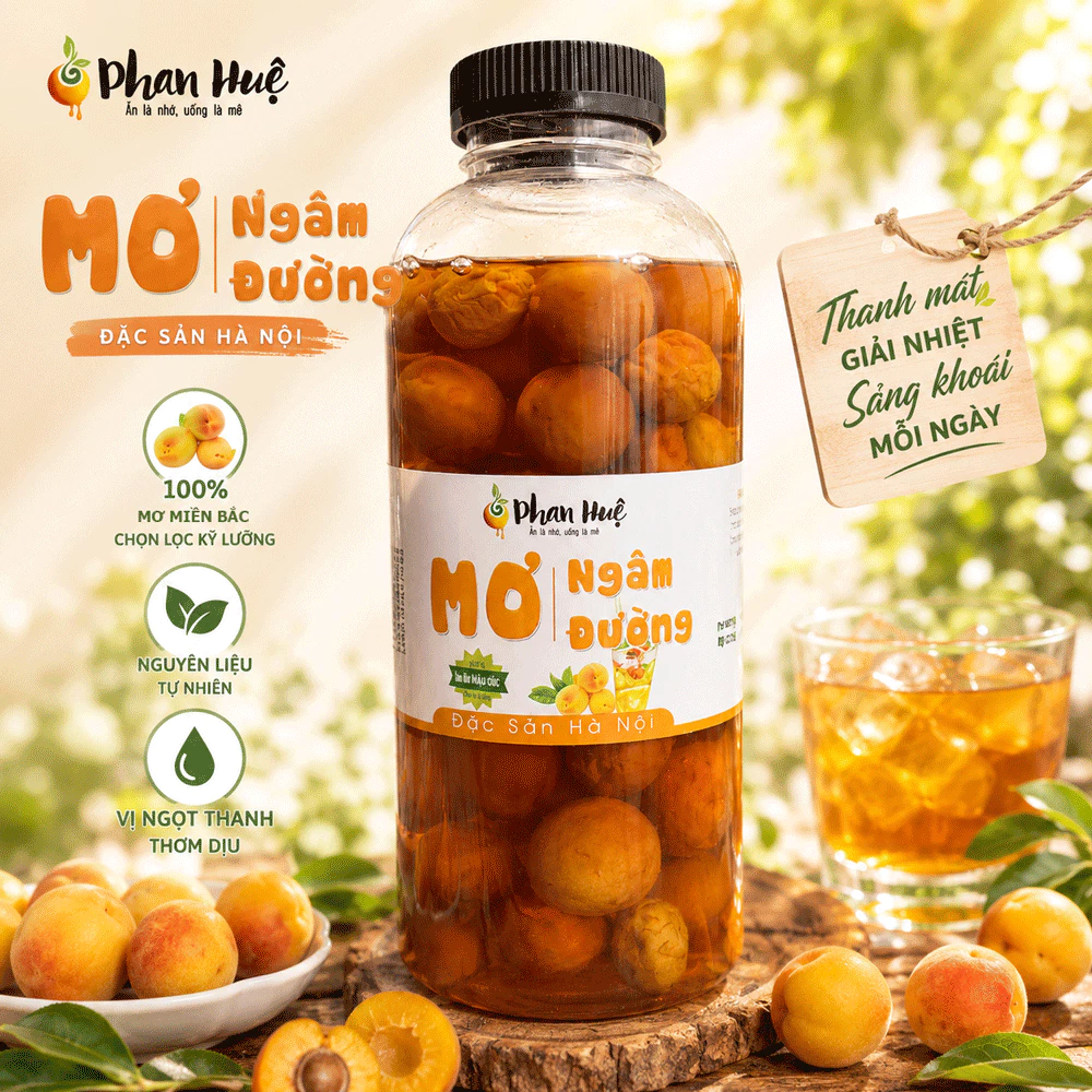 Mơ ngâm đường chua ngọt Phan Huệ hộp 850gr 1kg bổ sung vitamin C giảm ho rát họng đặc sản Hà Nội