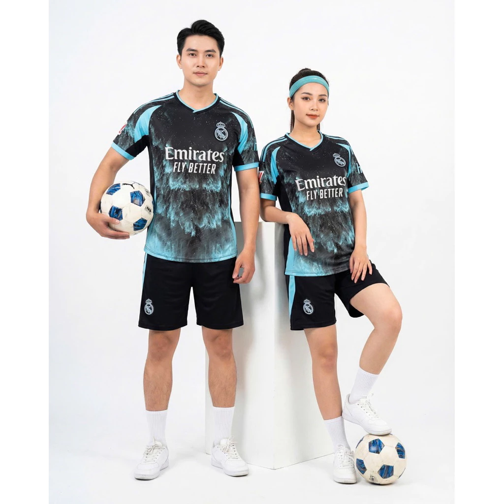 Real Xah Sọc (Có In Tên Số) Bộ Quần Áo Bóng Đá Thun Mè Cao Cấp Thoáng Mát Logo Thêun