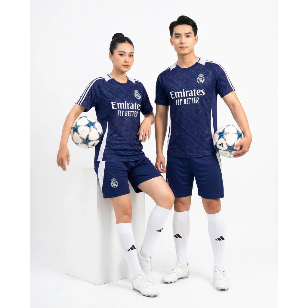 Real Xanh Soc Trắng Thun Mè Kim Dk Sport (Có In Tên Số) Bộ Quần Áo Bóng Đá Cao Cấp Thoáng Mát Logo Thêu