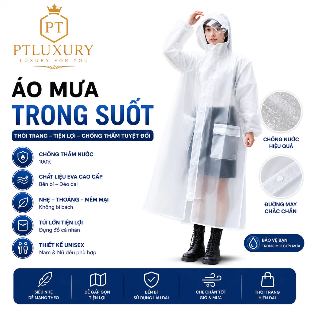 Áo Mưa Trong Suốt PTLUXURY Có Khoá Kéo Tiện Lợi [ HÀNG TỐT ]