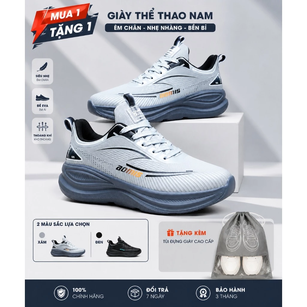 [Tặng túi đựng giày] Giày Thể Thao, Chạy Bộ Nam Cao Cấp 527 Êm Chân Siêu Nhẹ (Chân dày,bè tăng 1sz)