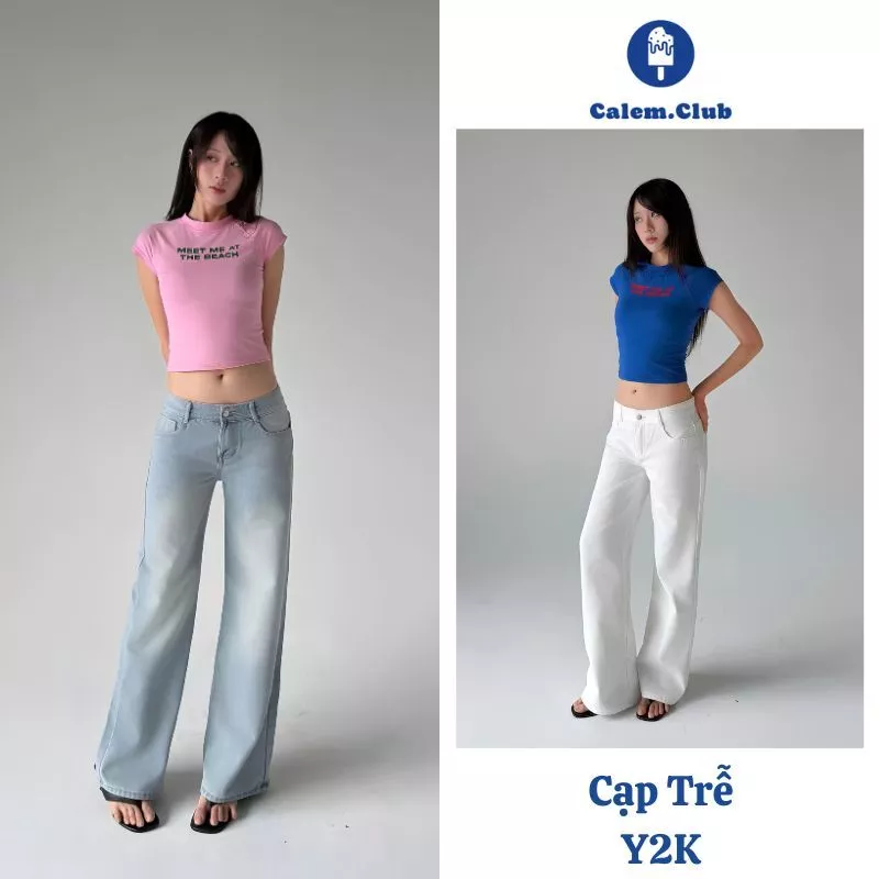 Calem.club - Quần jean cạp trễ LOWEY DENIM form ống suông tôn dáng phong cách Y2K cá tính
