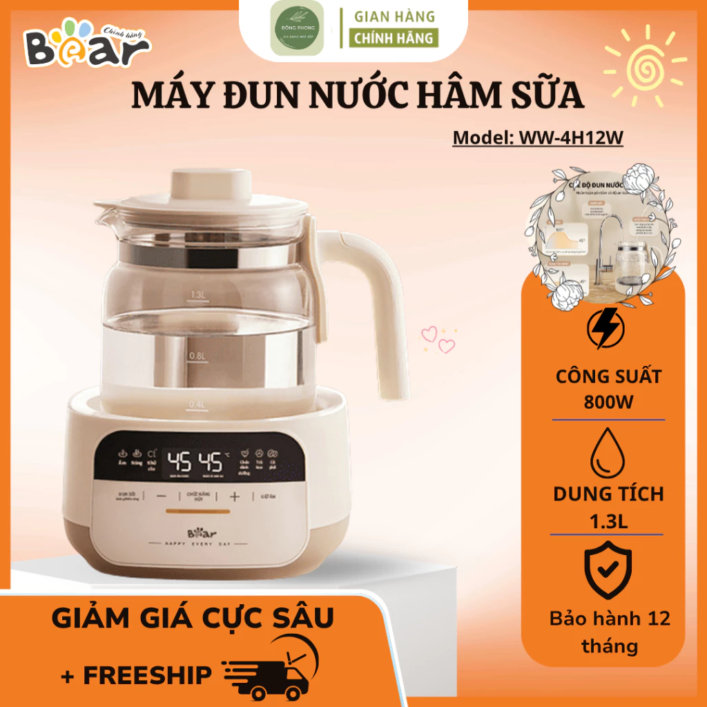 Máy Đun Nước Hâm Sữa Bear WW-4H12W Điều Chỉnh Nhiệt Độ 35-95°C, Thiết Kế Sang Trọng, Độ Bền Cao - Đông Phong