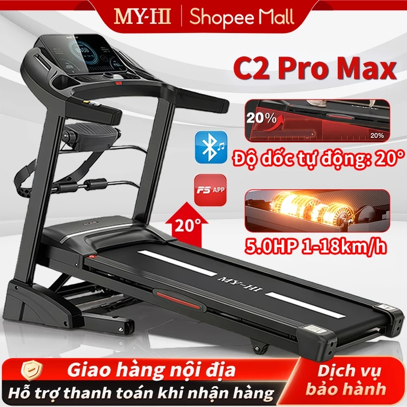 máy chạy bộ tại nhà MY-HI C2 Pro Max,Độ dốc tự động 20°,1-18km/h,Gập thủy lực,Kết nối Bluetooth/APP
