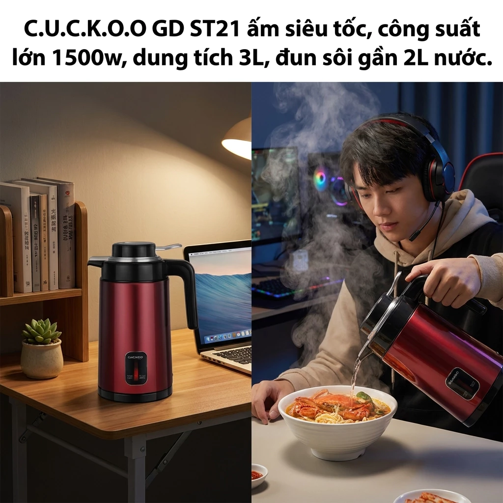 Ấm siêu tốc giữ nhiệt 3L CUCKOO GD ST21 bình đun nước điện 1500W cho gia đình