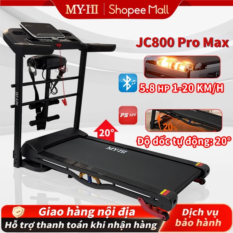 Máy chạy bộ đa chức năng MY-HI JC800 Pro Max,Độ dốc điện 20 cấp,20km/h,giảm chấn,APP,Nhạc Bluetooth,massage đa năng