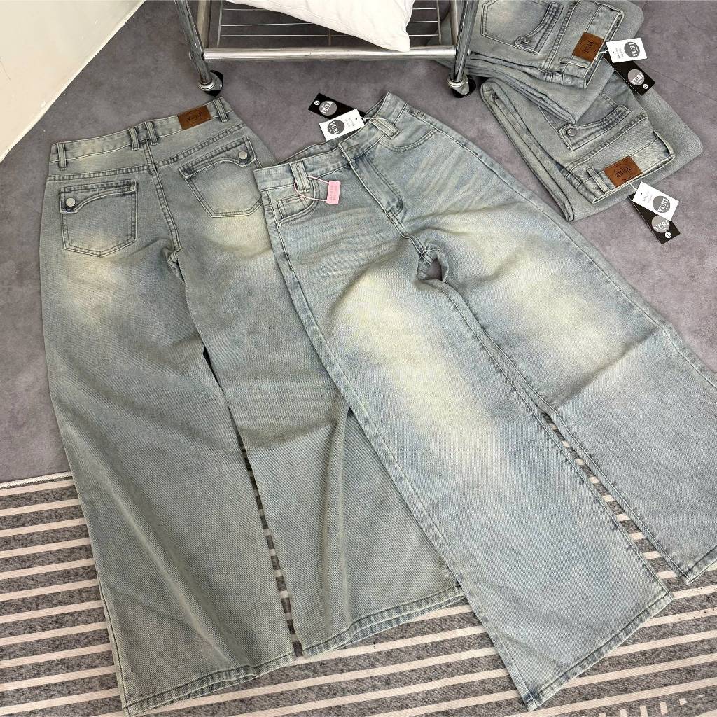 YURI JEANS - (MÃ68) Quần Jean Nữ Ống Suông Màu Xanh Nhạt Xám Túi Kiểu Mã68