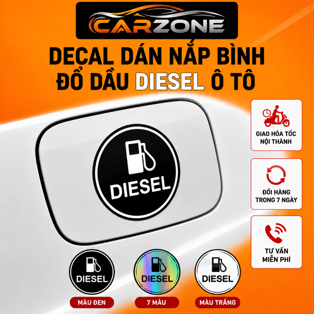 Tem Dán Trang Trí Nắp Bình Dầu DIESEL Ô Tô - Decal Chống Nước Dễ Dán Cho Xe Hơi