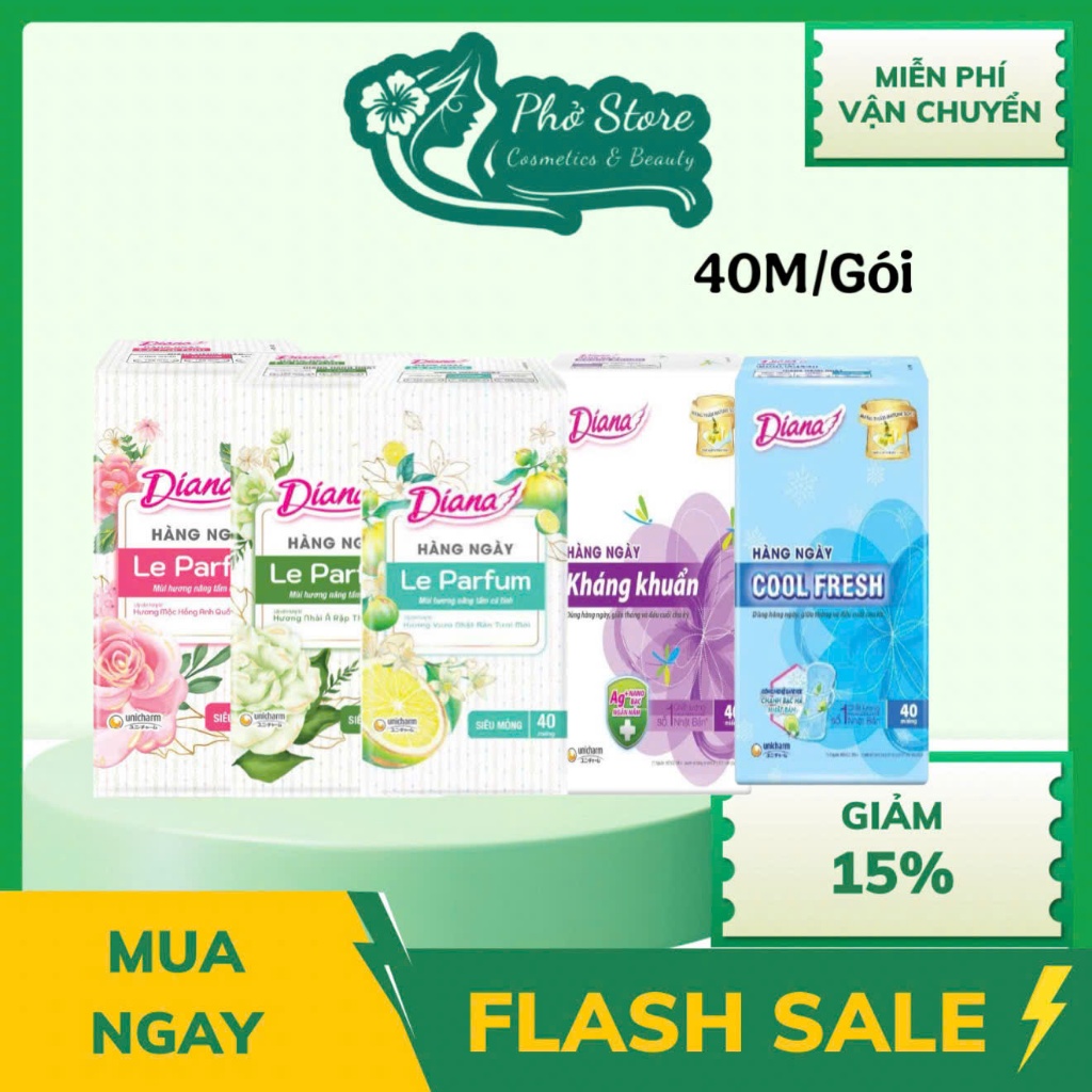 Băng Vệ Sinh Diana Hàng Ngày Cool Fresh, Kháng Khuẩn, Le Parfum Hương Nhài…