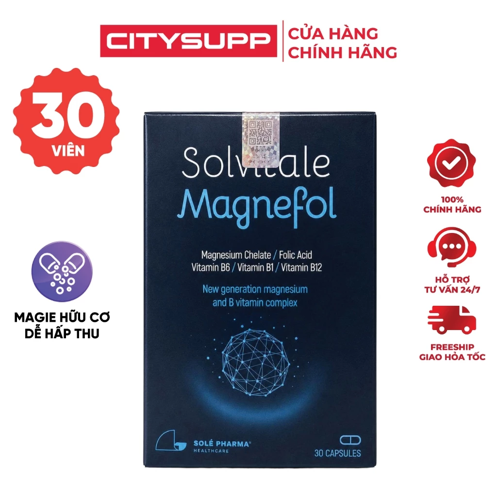 Viên Uống Bổ Sung Magie Bisglycinate Hữu Cơ Solvitale Magnefol (30 Viên) Hỗ Trợ Giảm Stress, Ngủ Ngon