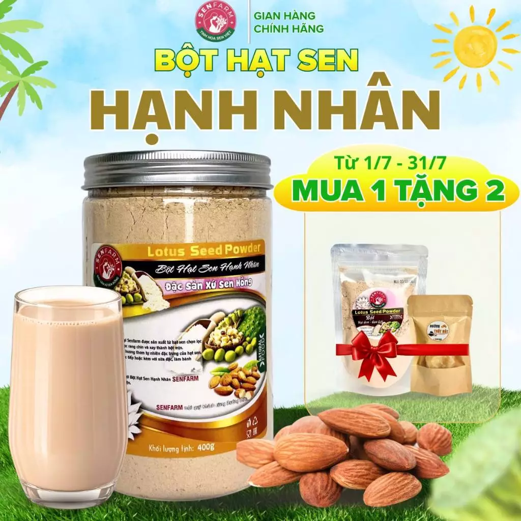 Bột hạt sen Hạnh Nhân thượng hạng senfarm - Không đường