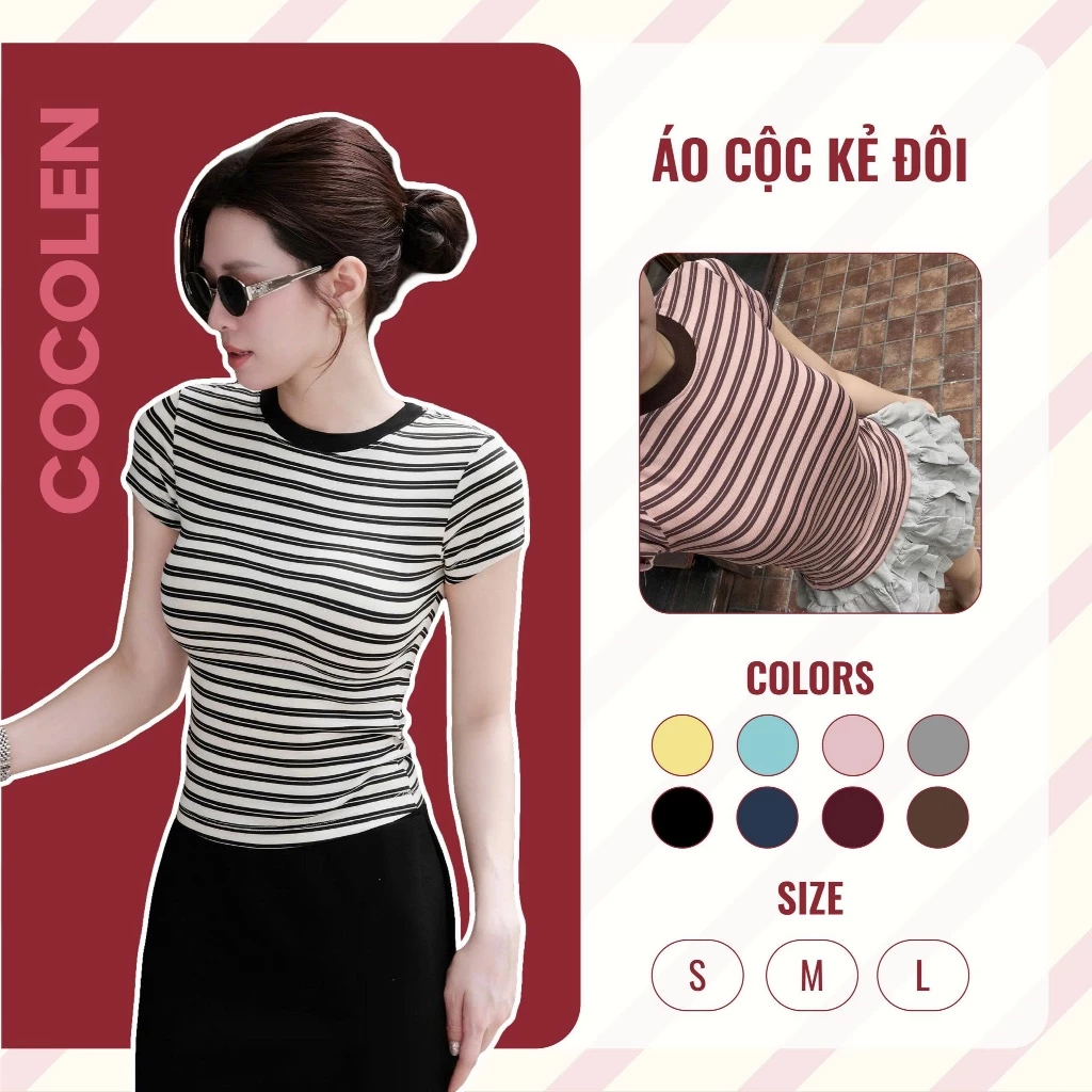 Áo Cộc Kẻ Đôi COCOLEN Dáng Ôm Body, Chất Liệu Co Giãn, Phong Cách Trẻ Trung Năng Động - A160