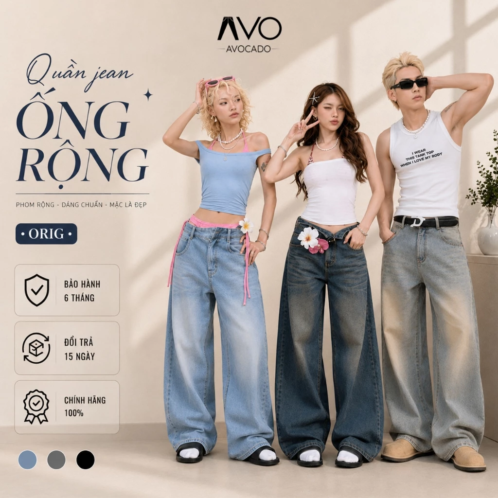 AVOCADO VN - ( CÓ BIGSIZE )  Quần jeans ống Suông RỘNG Wash thời trang nam nữ